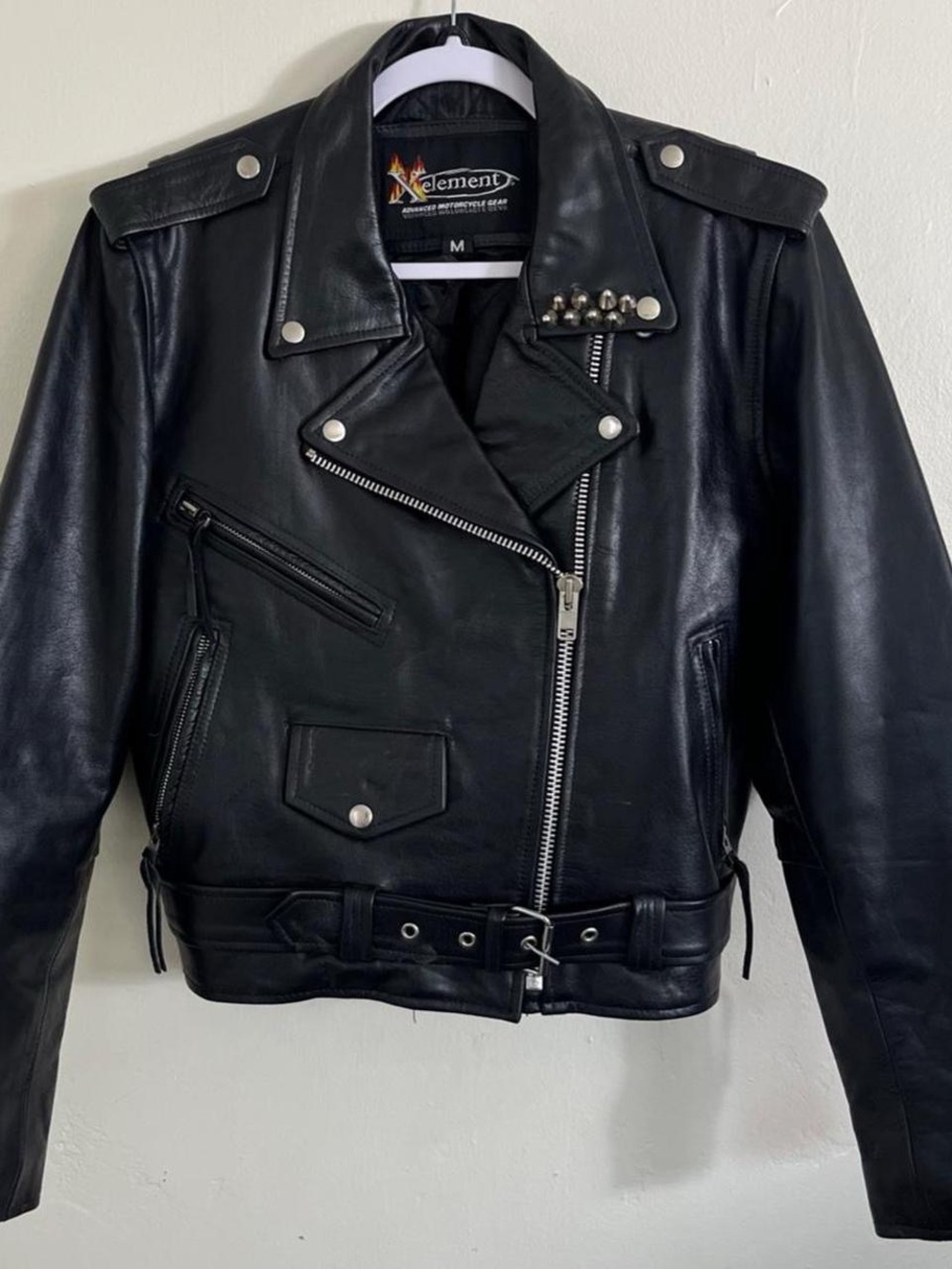 Element Black Leather Studded Biker Jacket